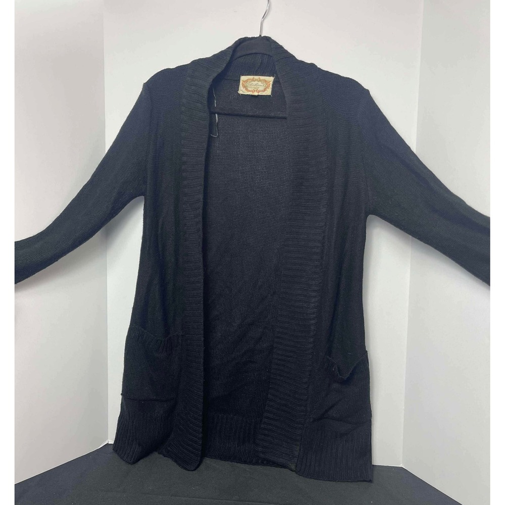 Ambiance Women's Black Open Front‎ Cardigan Medium Large Knit Sweater Pockets
